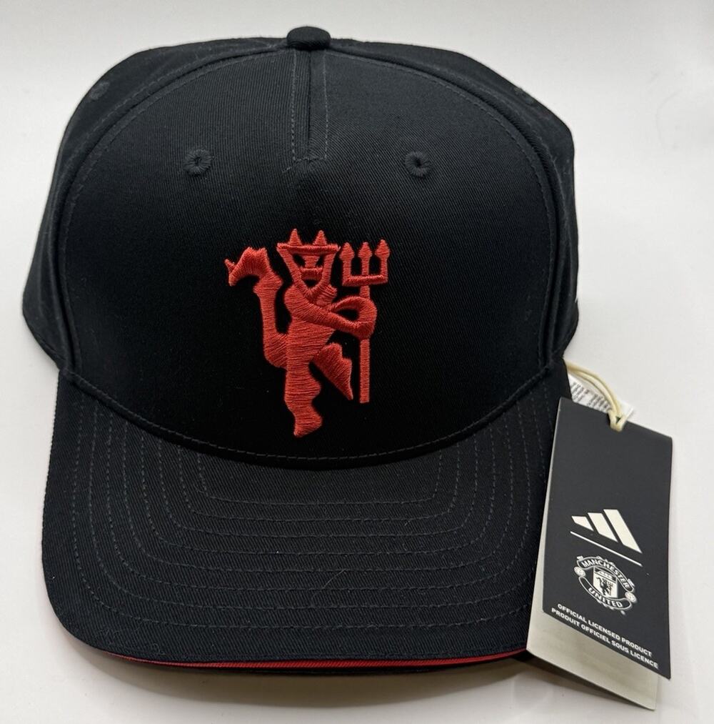 NWT Manchester United Hat Cap Black Snap Back Soccer Adidas Devil Logo
